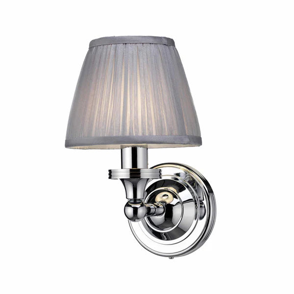 Burlington Round Bathroom Wall Light With Chrome Base And Silver Chiffon Shade