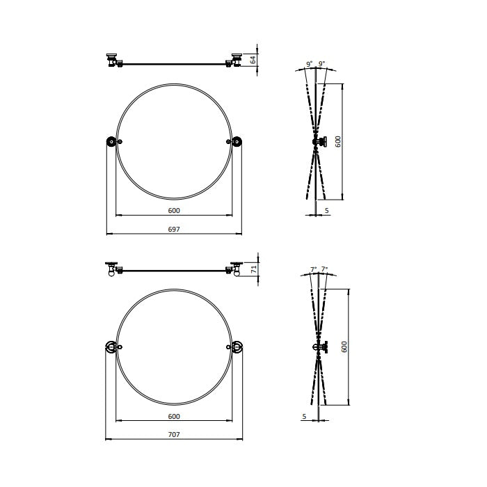 Burlington Round Non Illuminated Mirror With 1850 Fixings