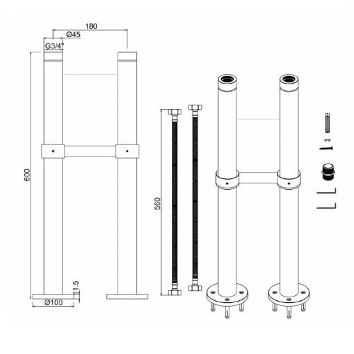 Burlington Stand Pipes with Horizontal Support Bar - Bath