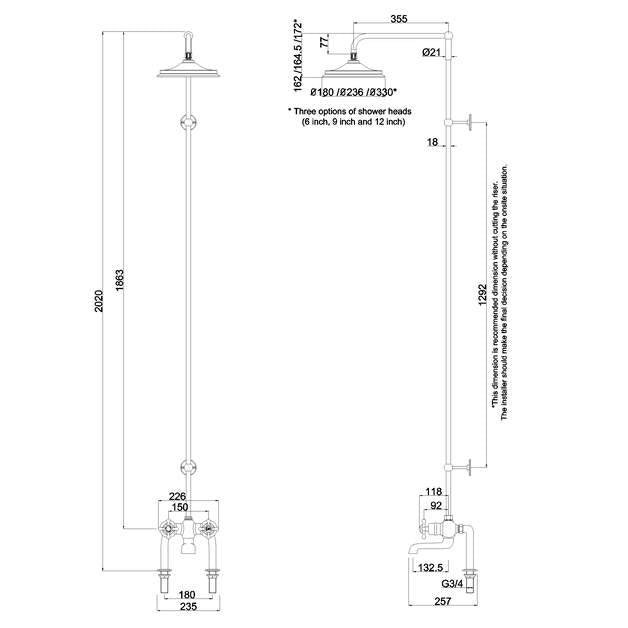 Burlington Tay Bath Shower Mixer With Rigid Riser And Fixed