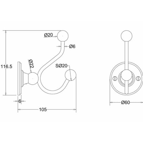 Burlington Traditional Double Robe Hook - Hooks