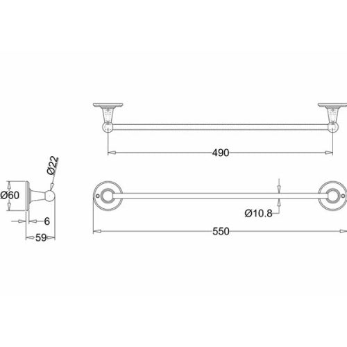 Burlington Traditional Single Towel Rail Chrome - Rings