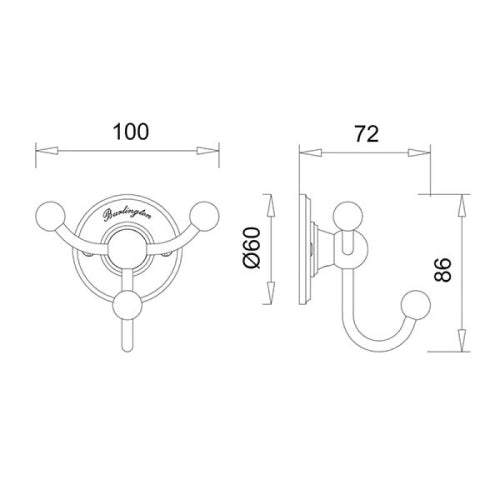 Burlington Traditional Triple Robe Hook Chrome - Hooks