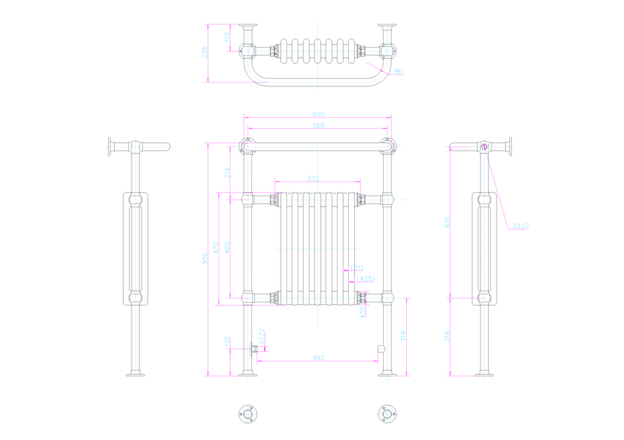 Burlington Trafalgar Towel Radiator - Heated Rails