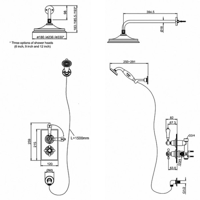 Burlington Trent Dual Concealed Mixer Shower With Kit And 9