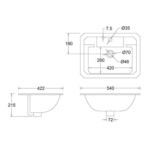 Burlington Victorian Inset Countertop Basin - 2 TH 540mm