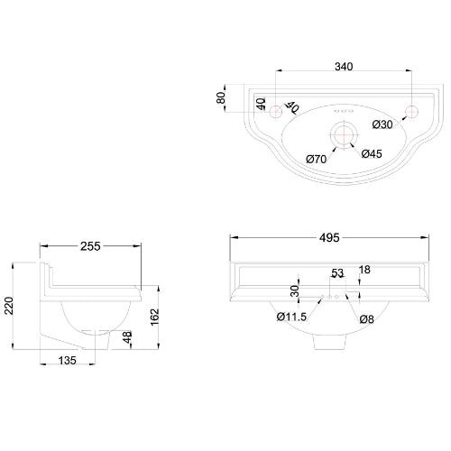 Burlington Wall Hung Cloakroom Basin 500mm - Basins