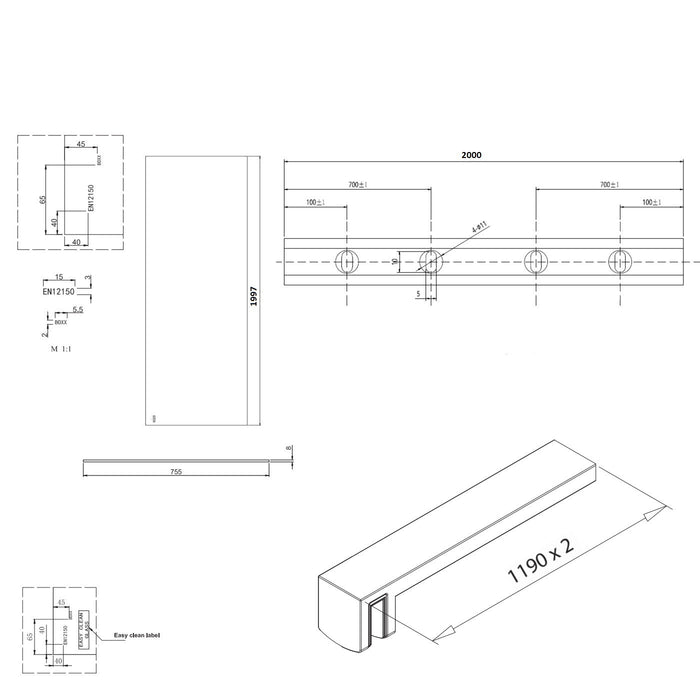 Burlington Wetroom Panel With Wall Profile - 8mm Clear
