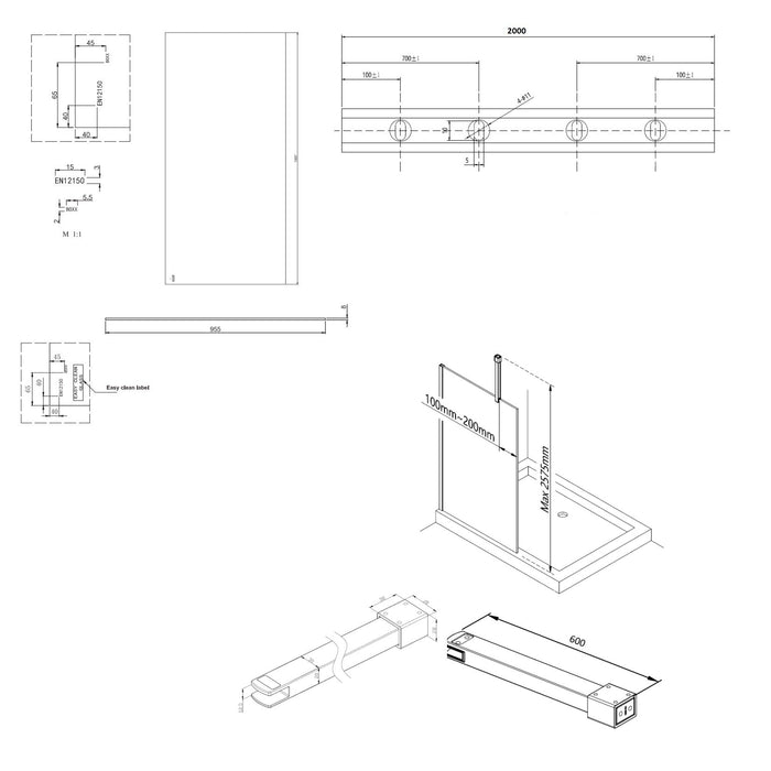 Burlington Wetroom Panel With Wall Profile - 8mm Clear