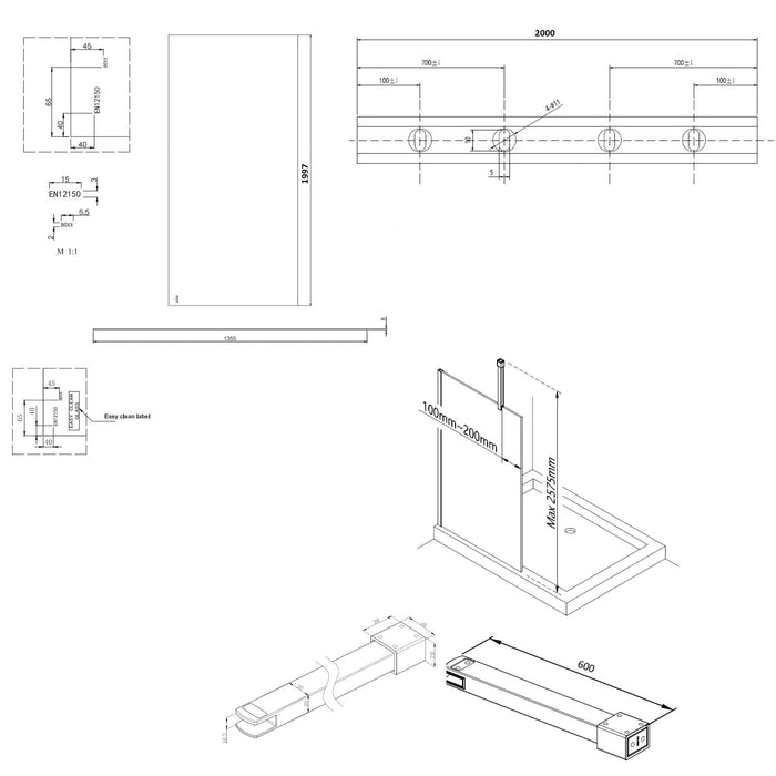 Burlington Wetroom Panel With Wall Profile - 8mm Clear
