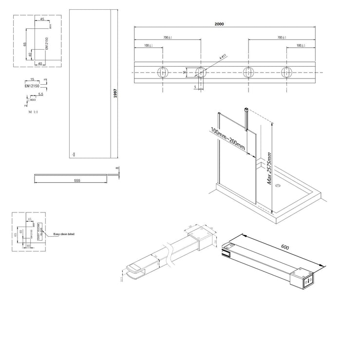 Burlington Wetroom Panel With Wall Profile - 8mm Clear
