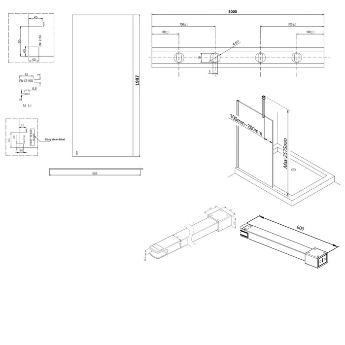 Burlington Wetroom Panel With Wall Profile - 8mm Clear