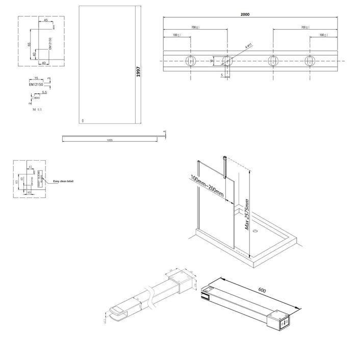 Burlington Wetroom Panel With Wall Profile - 8mm Clear
