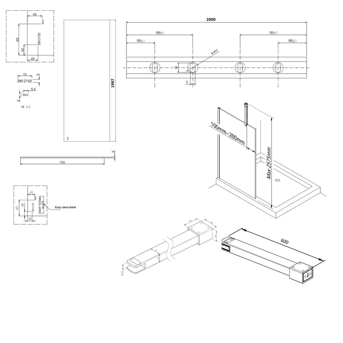 Burlington Wetroom Panel With Wall Profile - 8mm Clear