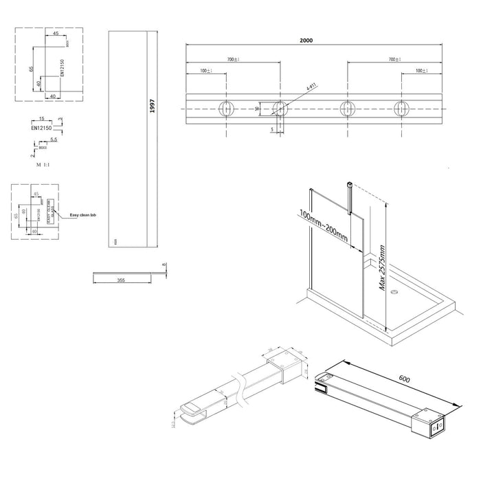 Burlington Wetroom Panel With Wall Profile - 8mm Clear