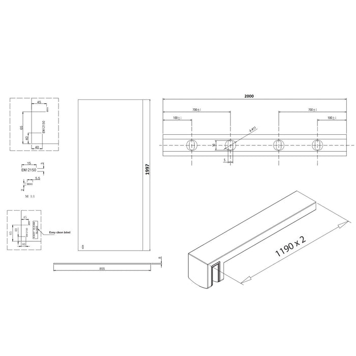 Burlington Wetroom Panel With Wall Profile - 8mm Clear