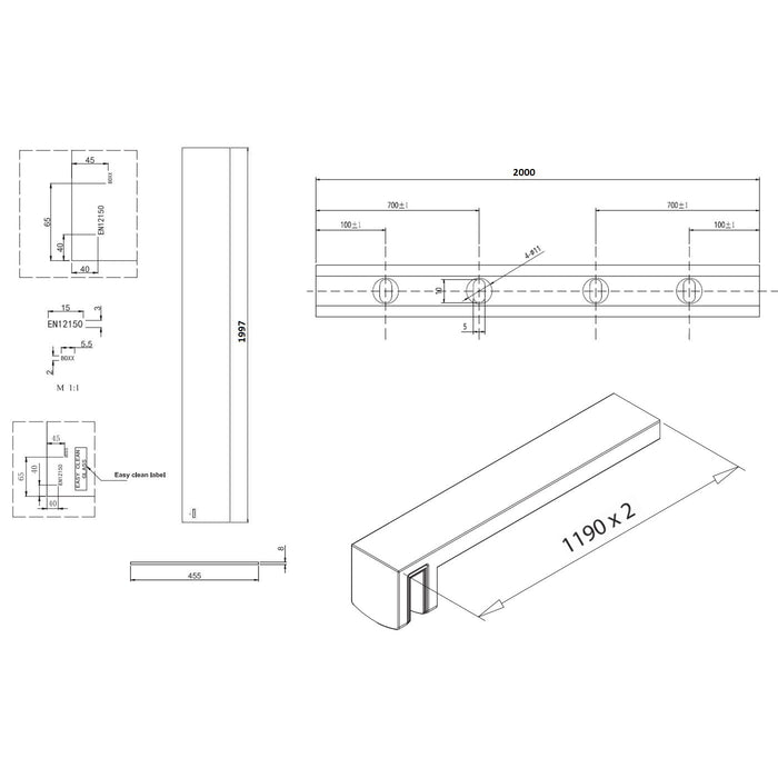 Burlington Wetroom Panel With Wall Profile - 8mm Clear