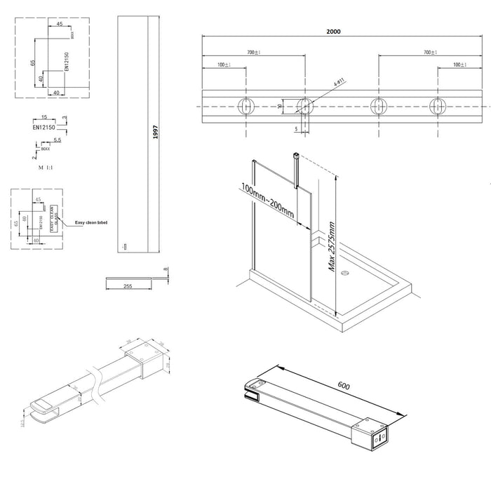Burlington Wetroom Panel With Wall Profile - 8mm Clear