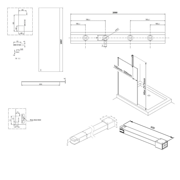 Burlington Wetroom Panel With Wall Profile - 8mm Clear