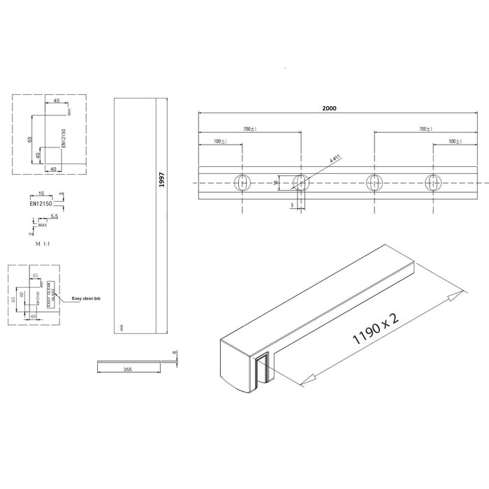 Burlington Wetroom Panel With Wall Profile - 8mm Clear