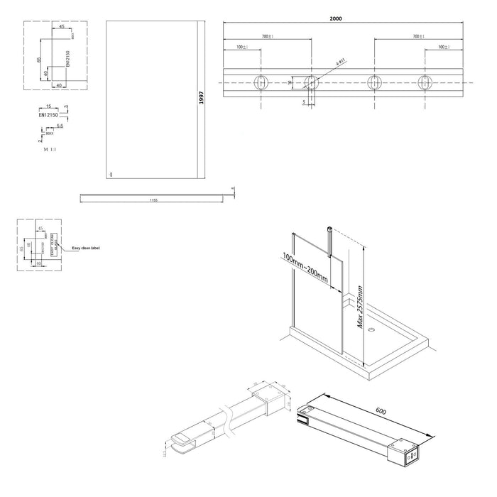 Burlington Wetroom Panel With Wall Profile - 8mm Clear