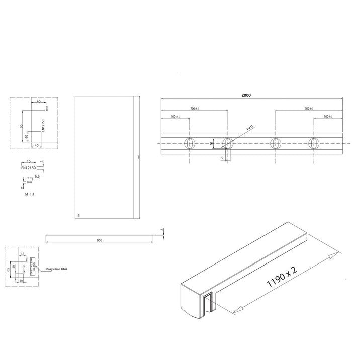 Burlington Wetroom Panel With Wall Profile - 8mm Clear