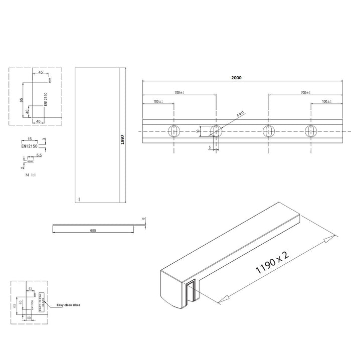 Burlington Wetroom Panel With Wall Profile - 8mm Clear