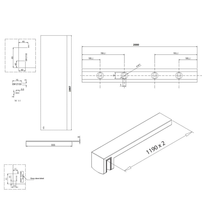 Burlington Wetroom Panel With Wall Profile - 8mm Clear