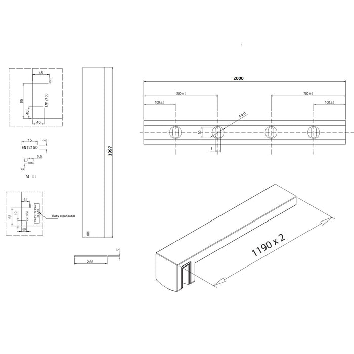 Burlington Wetroom Panel With Wall Profile - 8mm Clear