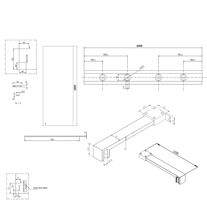 Burlington Wetroom Panel With Wall Profile - 8mm Clear