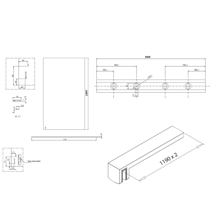 Burlington Wetroom Panel With Wall Profile - 8mm Clear