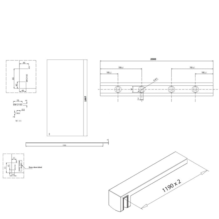 Burlington Wetroom Panel With Wall Profile - 8mm Clear