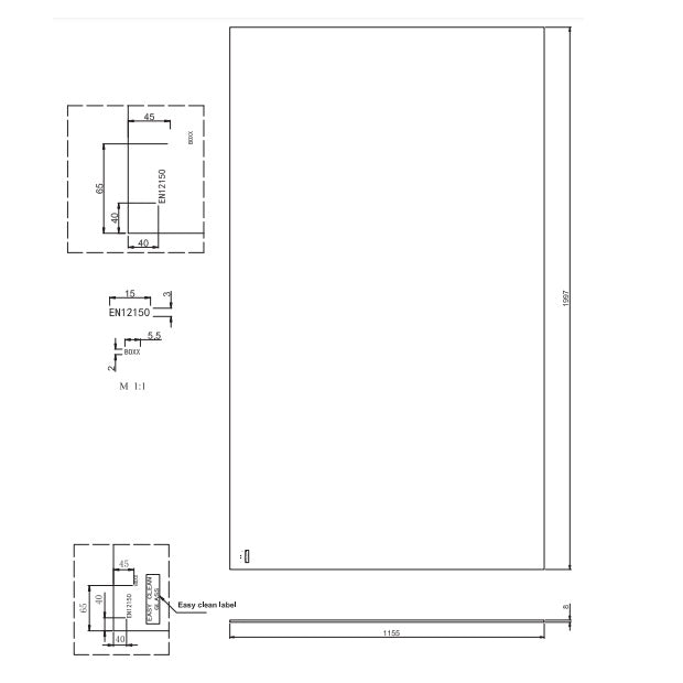 Burlington Wetroom Panel - 8mm Glass - Clear - Wet Room