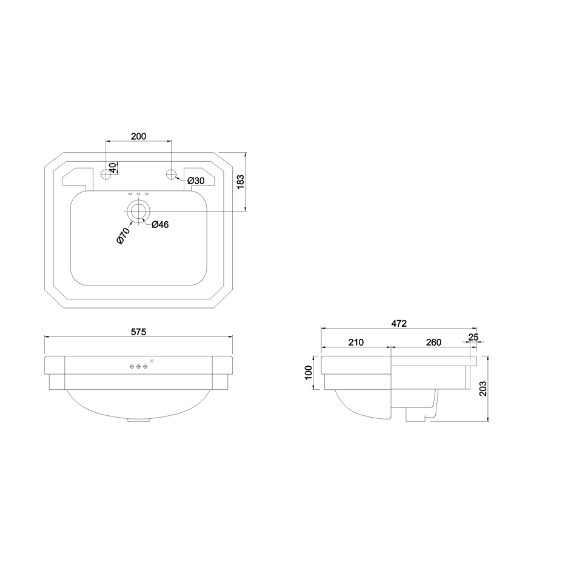 Burlington White Semi Recessed Basin 580mm - Semi Recessed