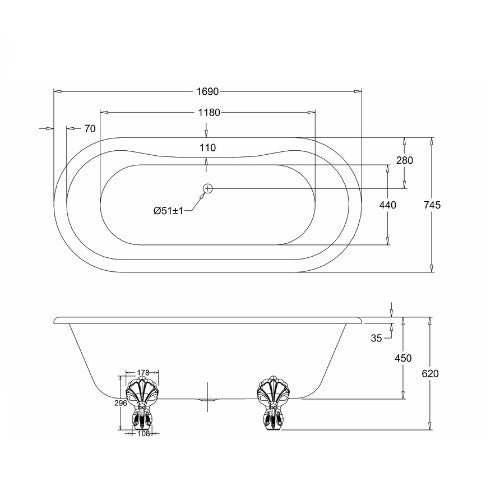 Burlington Windsor Double Ended Freestanding Acrylic Bath