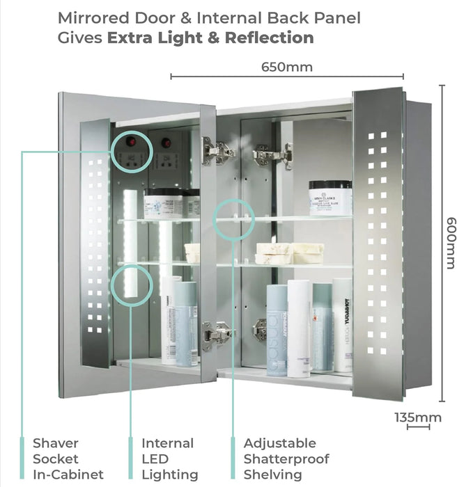 Galaxy LED Illuminated Mirror Cabinet - 600mm x 650mm
