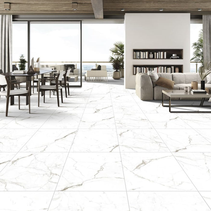 Calvara Statuario Marble-Effect Matt Porcelain Wall & Floor Tile