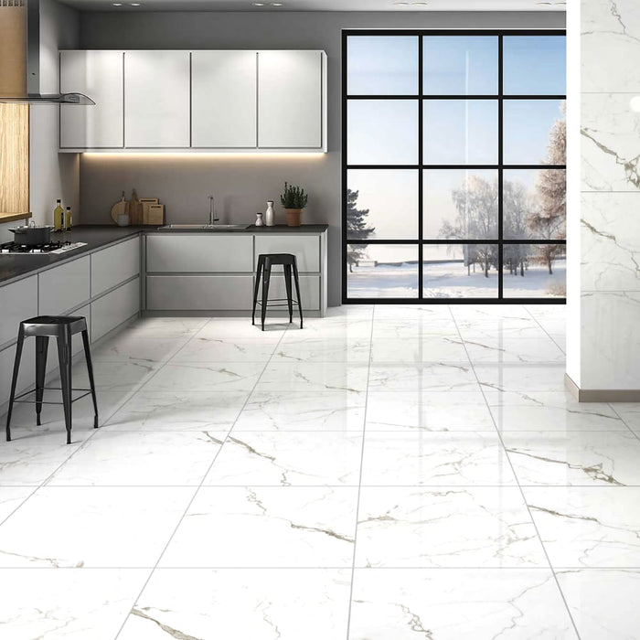 Calvara Statuario Marble-Effect Polished Porcelain Wall & Floor Tile