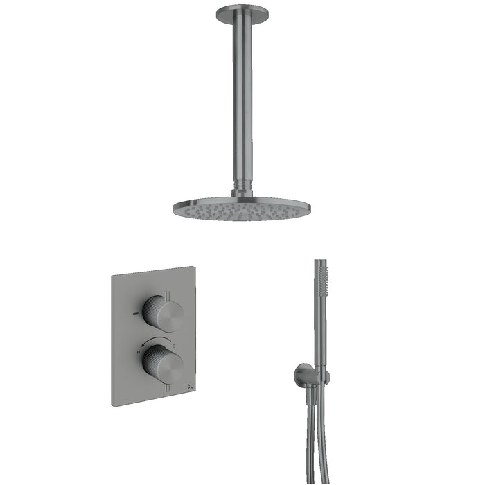 Crosswater 3ONE6 Stainless Steel Dual Outlet Thermostatic Shower Valve With Pencil Handset and Showerhead