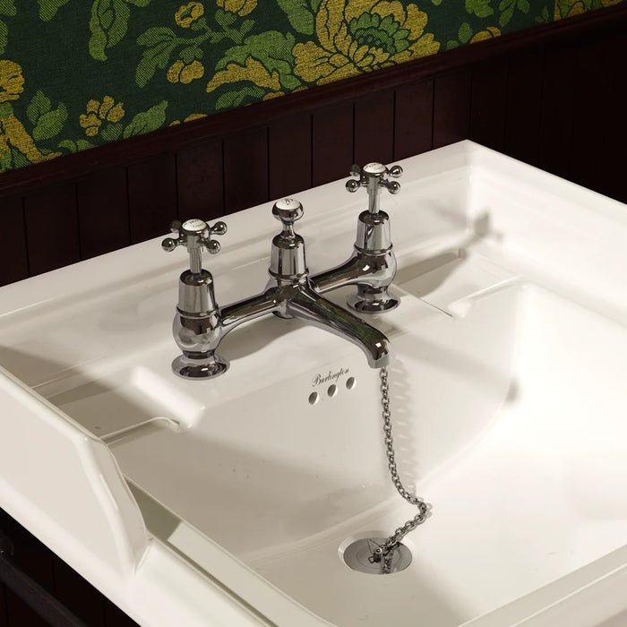 Burlington Claremont 2 Hole Quarter Turn Bridge Basin Mixer Tap With Plug And Chain Waste With Swivel Spout - Chrome