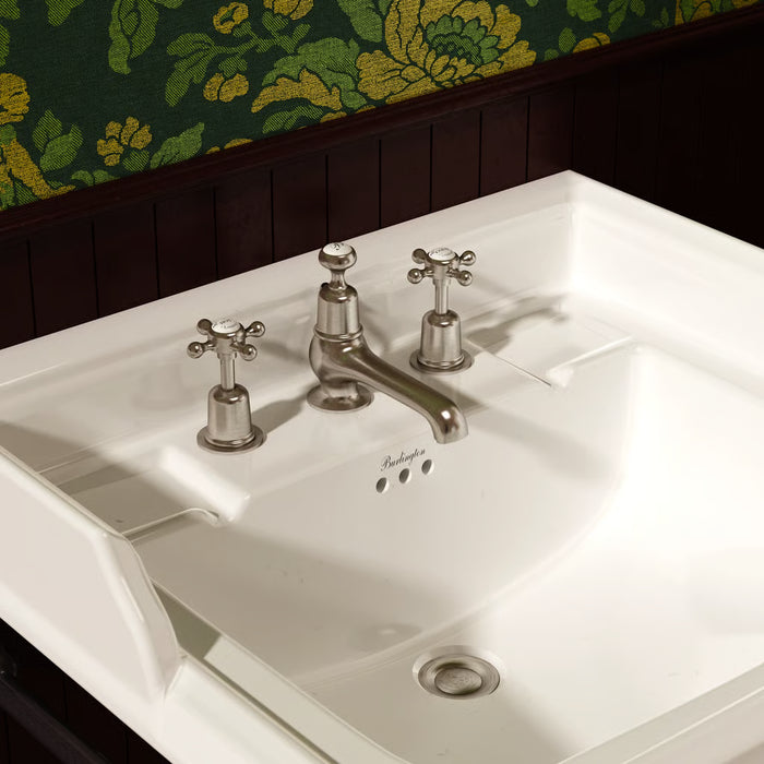 Burlington Quarter Turn 3 Hole Deck Mounted Basin Mixer Tap With Pop Up Waste And Claremont Handles