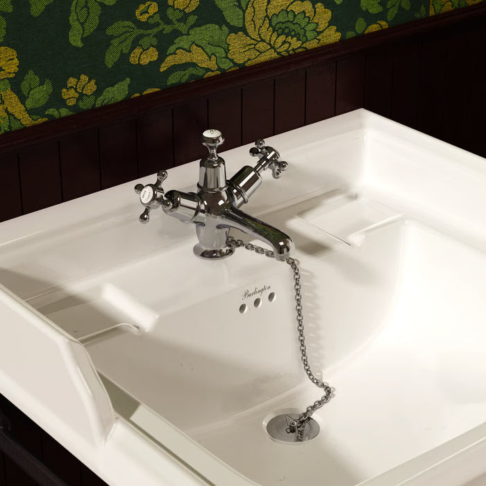 Burlington Claremont Deck Mounted Quarter Turn Basin Mixer Tap With Plug & Chain Waste - Chrome
