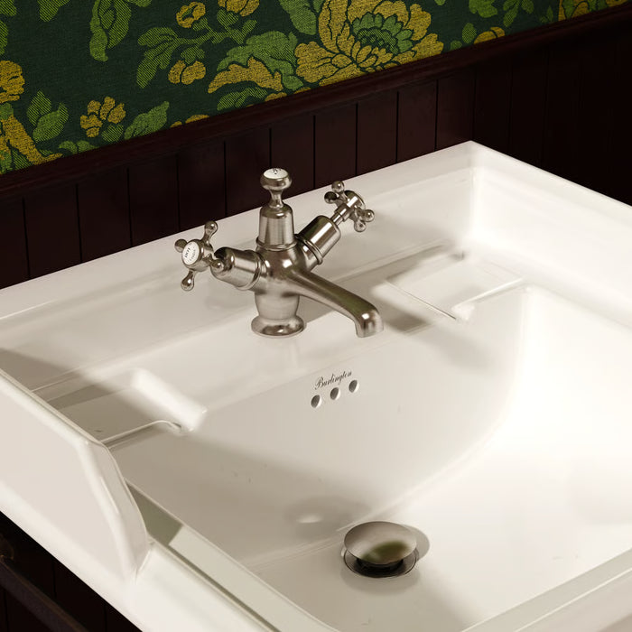 Burlington Quarter Turn Basin Mixer Tap With Pop Up Waste And Claremont Handles