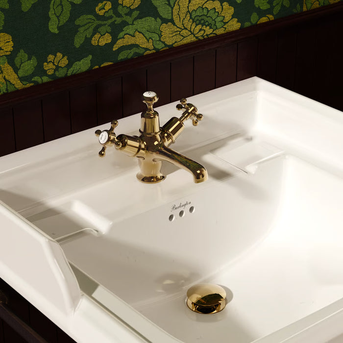 Burlington Quarter Turn Basin Mixer Tap With Pop Up Waste And Claremont Handles