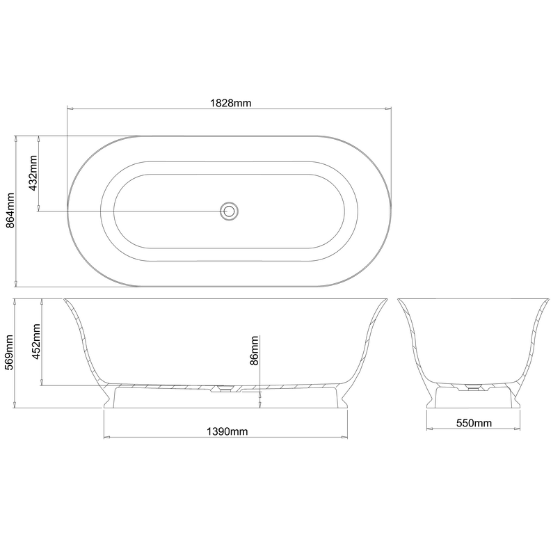 Clearwater Florenza Double Ended Freestanding Bath - 1828mm