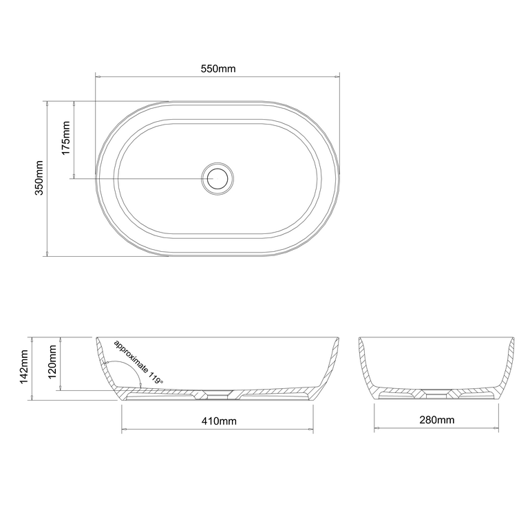 Clearwater Formoso Countertop Basin - No TH - 550mm Wide