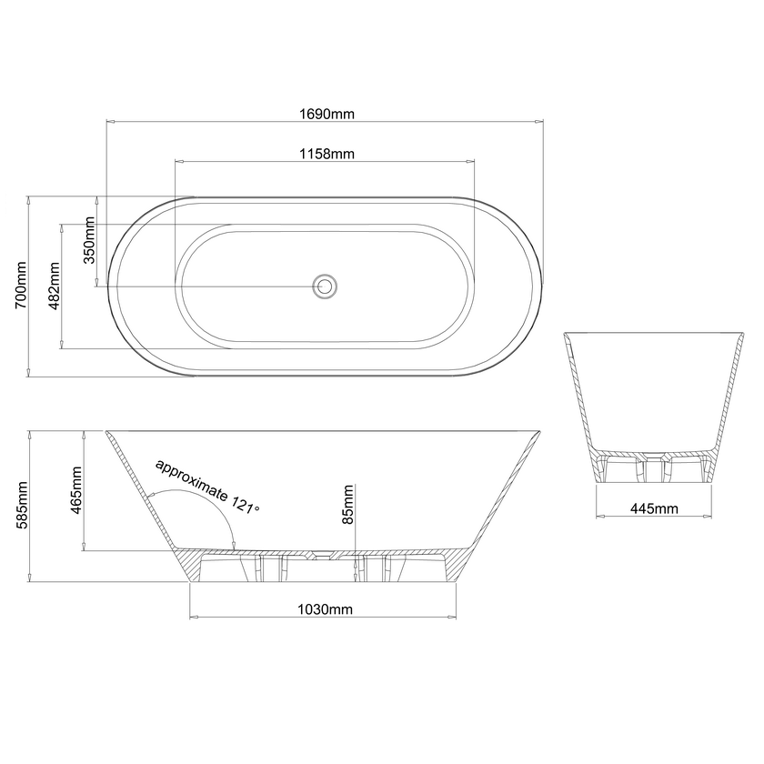 Clearwater Sontuoso Double Ended Freestanding Bath - 1690mm