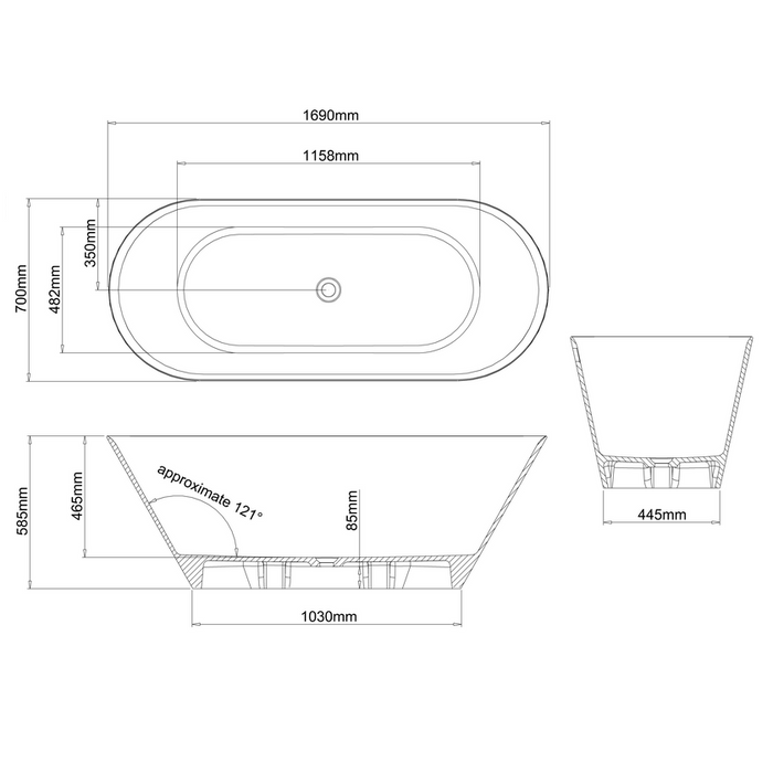 Clearwater Sontuoso Double Ended Freestanding Bath - 1690mm