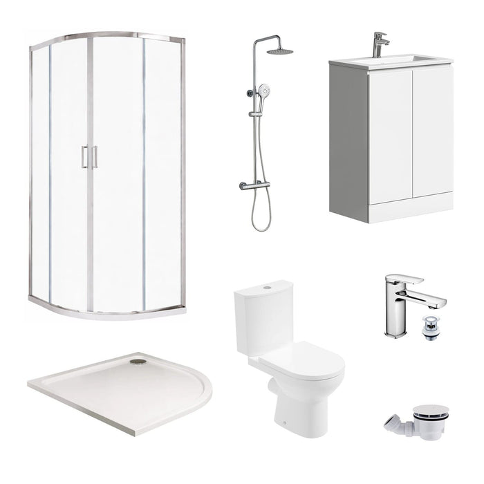 Complete Modern Shower Room Suite with Quadrant Enclosure, Tray, Shower Set, Vanity Unit & Toilet