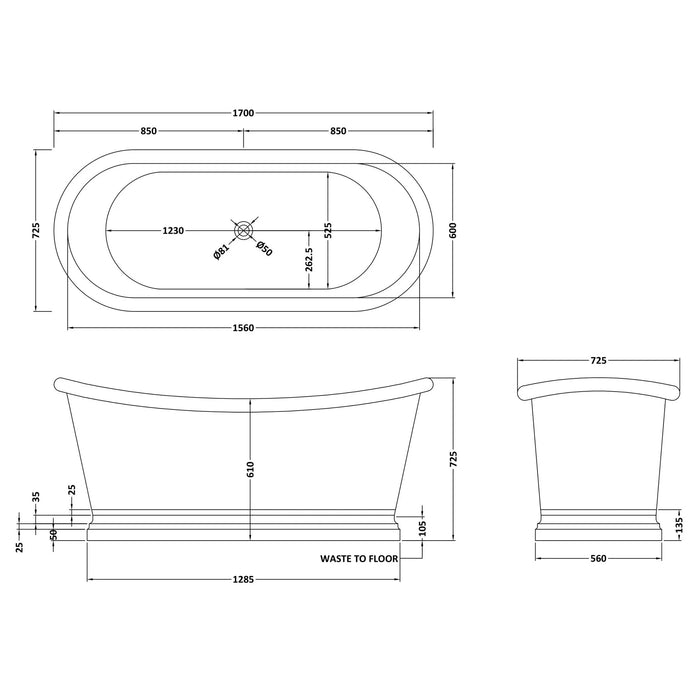 BC Designs Copper Boat Double Ended Roll Top Freestanding Bath